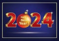 Holiday banner with New Year\'s date 2024 and Christmas ball with congratulations text.